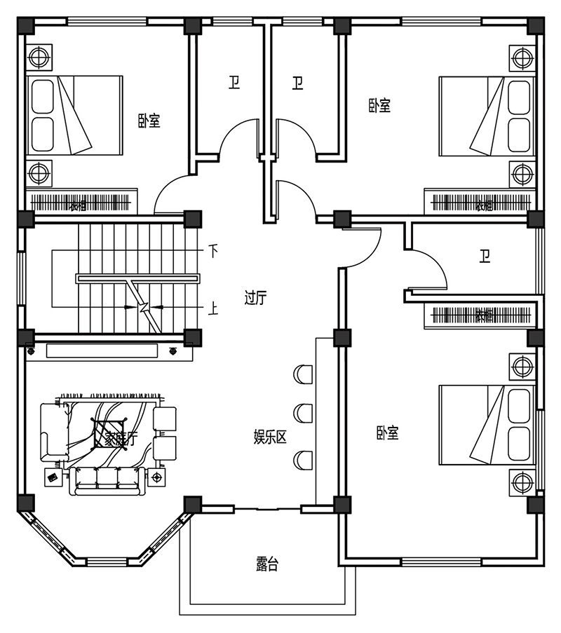 四层豪华古堡式复式自建房别墅设计施工图纸