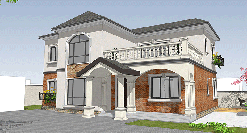 平屋顶二层欧式房屋设计图 别墅设计图纸带效果图