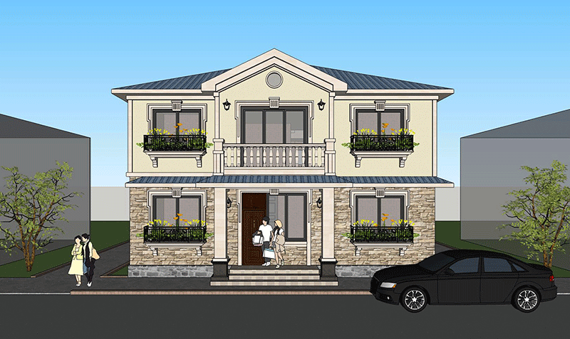 二层欧式豪华农村复式别墅设计图及效果图纸