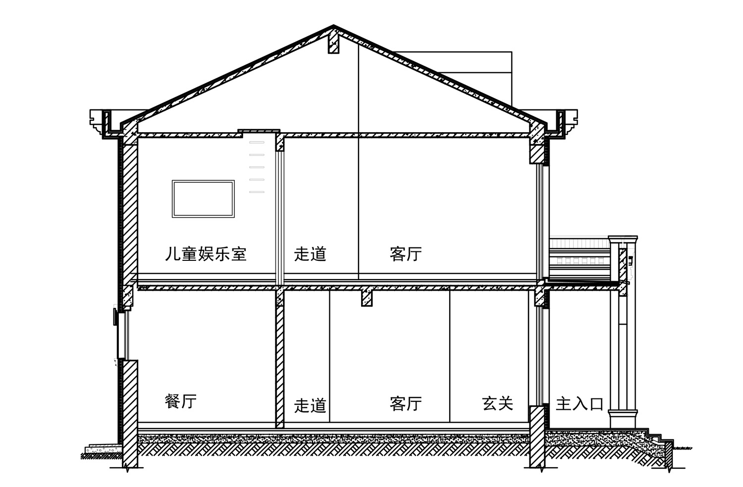 剖面图 别墅立面左右对称,方正运稳平,不偏不倚,给人稳定安全之感